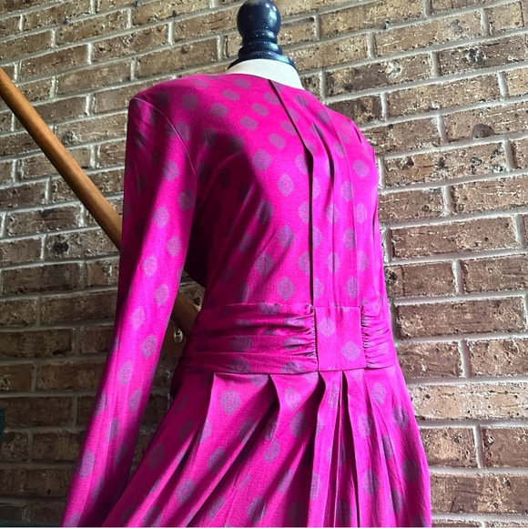 VTG 80s 90s Magenta Hot Pink Long Sleeve Patterned Dress - Picture 1 of 5